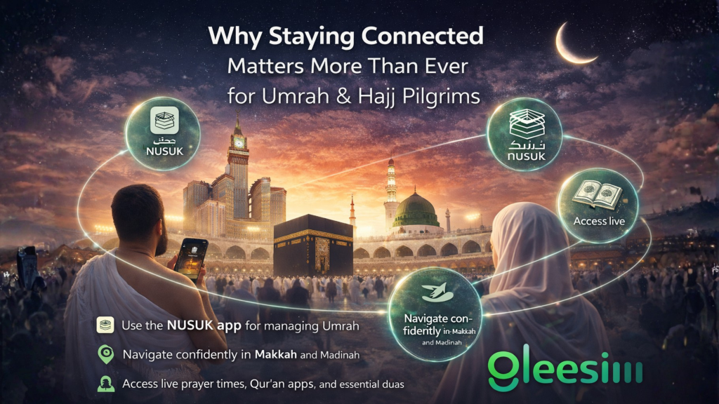 Umrah in Ramadan: A Spiritually Focused Journey with Seamless Connectivity Using GleeSIM’s Free Saudi eSIM 1 Why Staying Connected Matters More Than Ever for Umrah Hajj Pilgrims 1